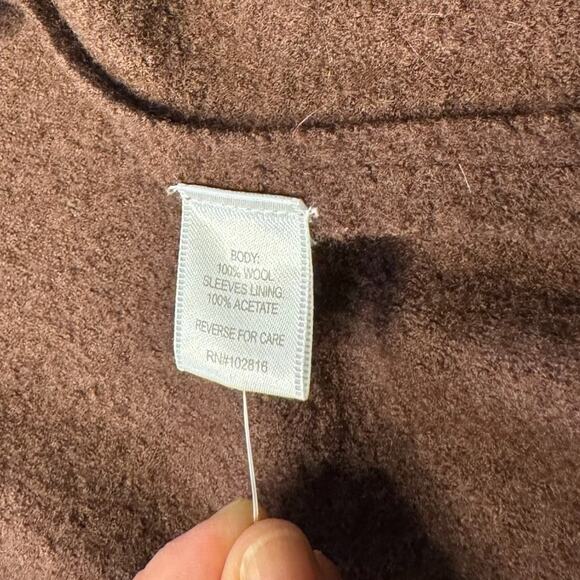 Garnet Hill Boiled Wool Asymmetrical Cut Coat Metal Clasp Brick Red Brown- Sz 16 - Picture 11 of 12